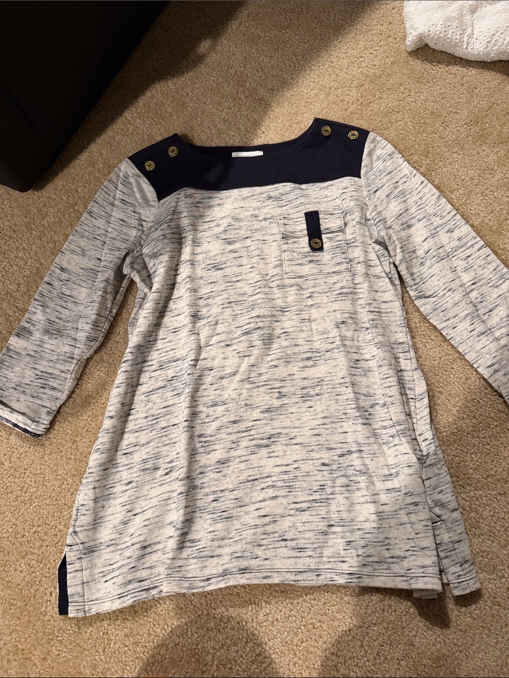 Charter club Navy & Heathered grey Women's Button-Accent Tunic Top